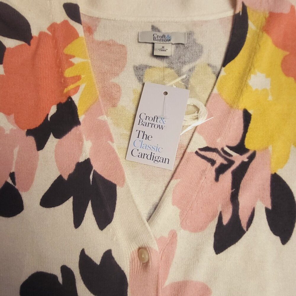 Croft and Barrow ~ Sz M ~ Floral Print Cardigan ~ NWT - Picture 7 of 10